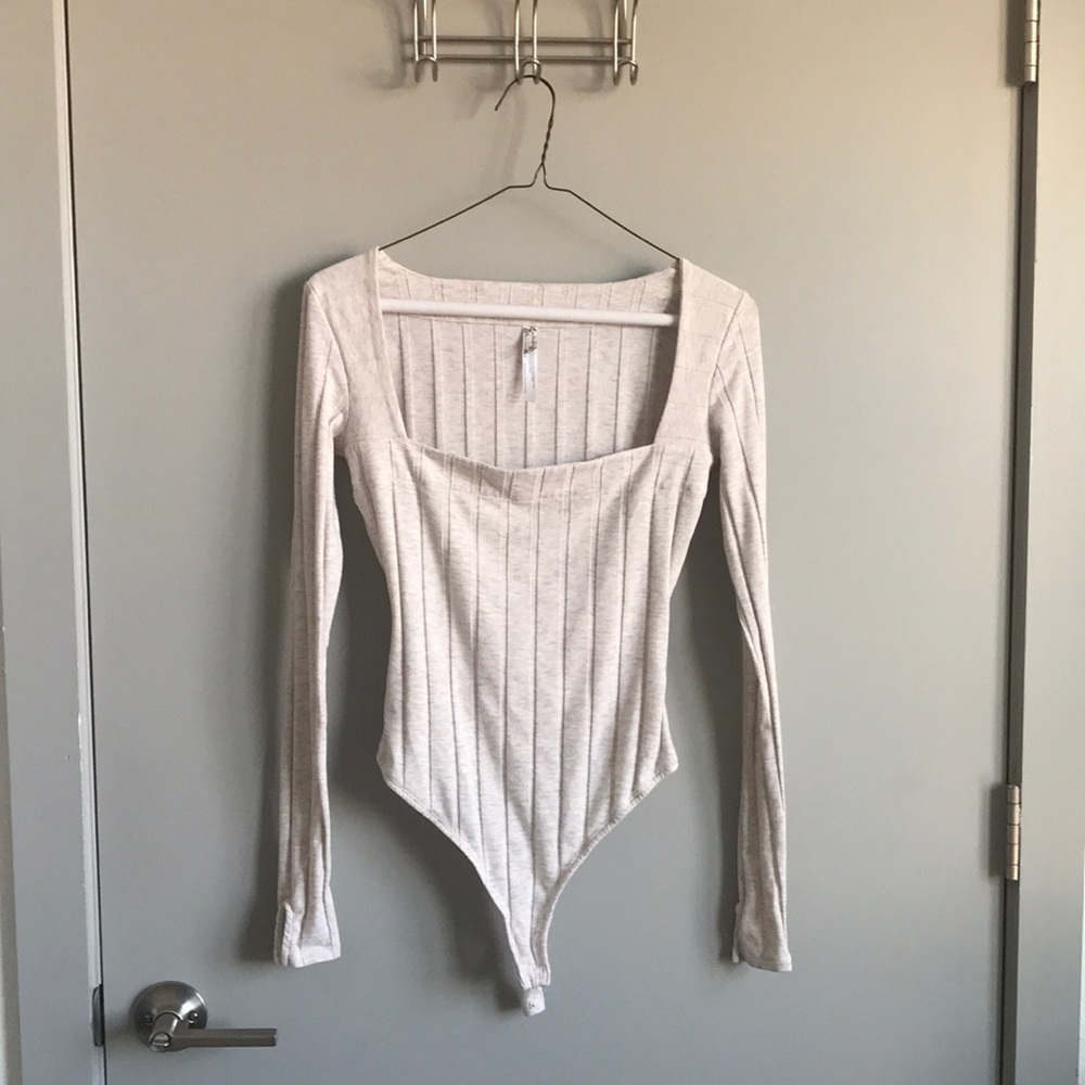 Free People Cream Bodysuit with Square Neckline